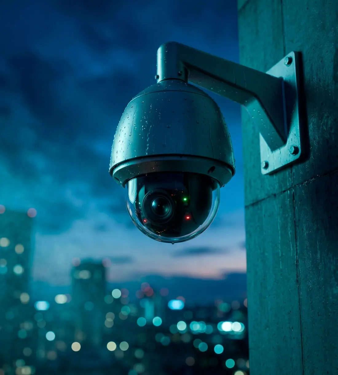 Cámara de seguridad profesional instalada en exterior, vigilancia 24/7