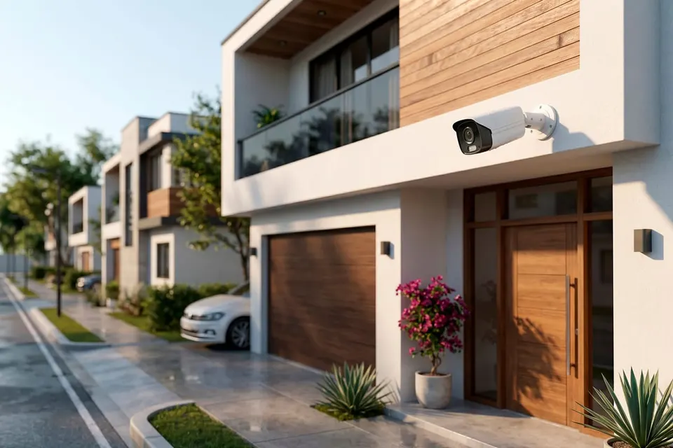 Cámara WiFi Imou instalada en la fachada de una casa en CDMX, con su microSD dentro